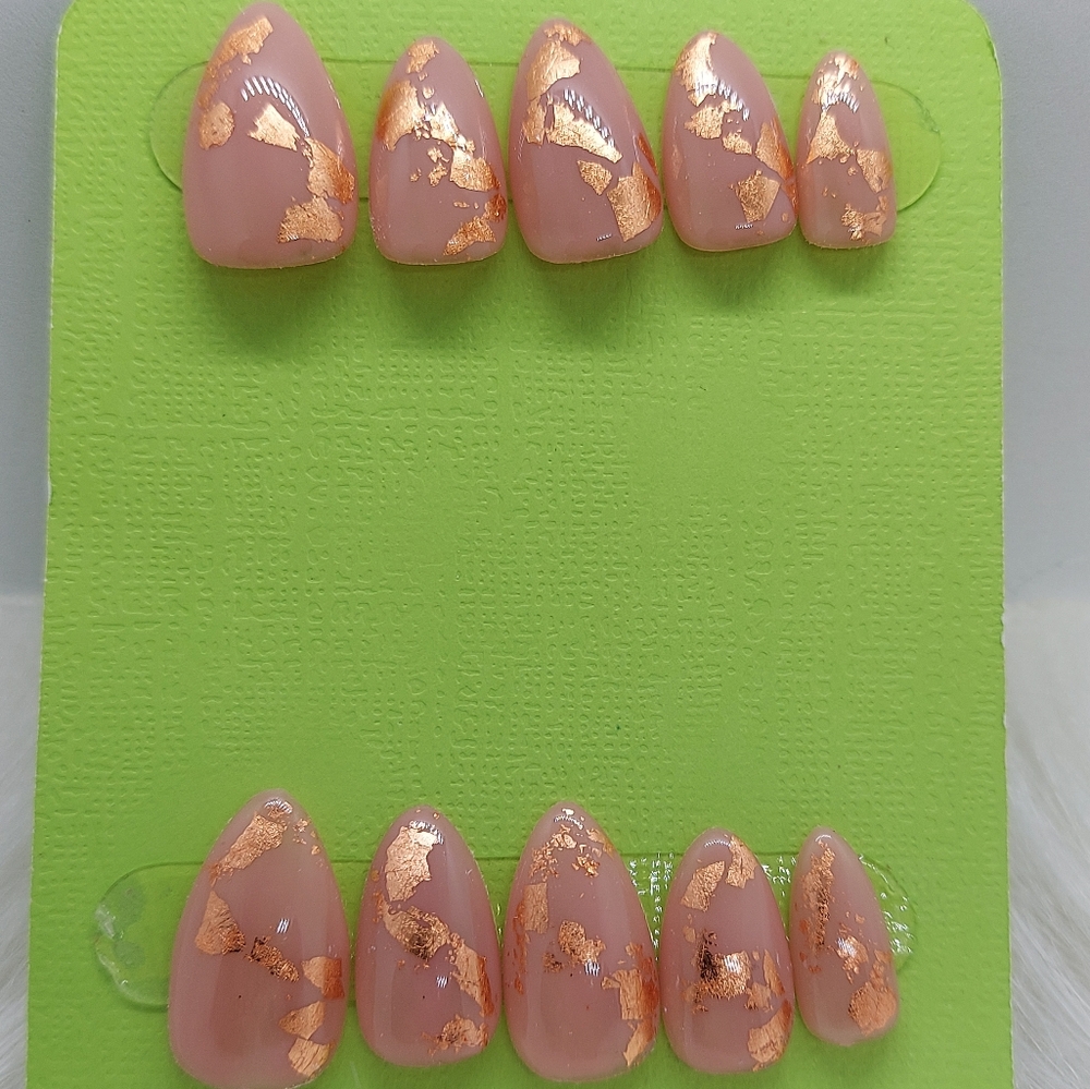 Nude Rose Gold Foil Press on Nails-Short
